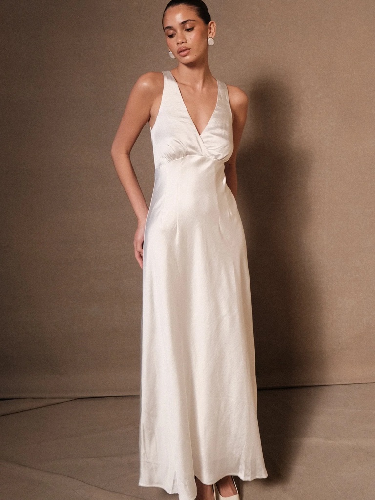 Meshki Meghan Ivory Satin Maxi Dress